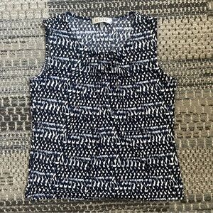 Kasper Sleeveless Blouse in Black, White, Blue Printed Pattern Size Medium